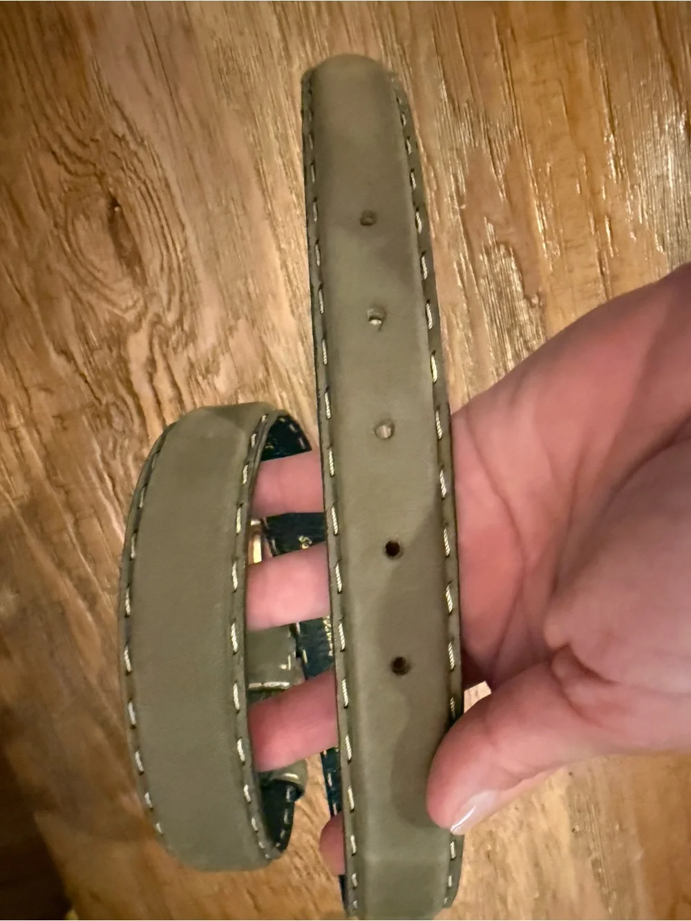 Gabrielle de Vecchi Olive Green Leather Belt with Brass Buckle